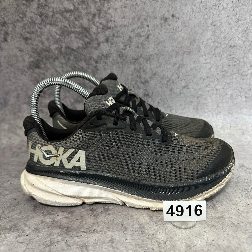 Hoka Clifton 9 Youth Kids Size 4Y Black Running Sneakers 1131170 Athletic Shoes